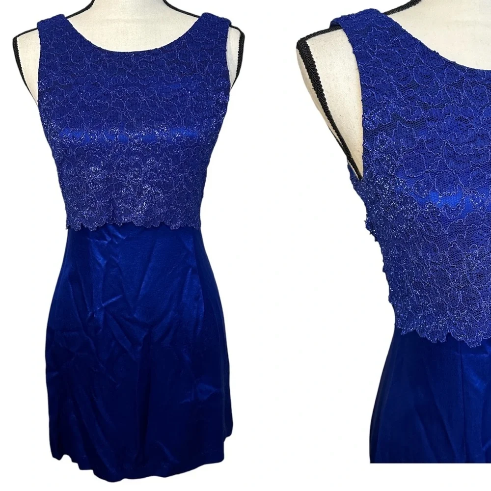 VTG Frederick’s of Hollywood Mini Satin Dress Short‎ n’ Sweet Sabrina Royal Blue